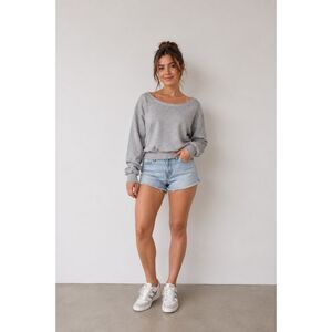 NWT INC International Concepts Petite Large Heather Gray Wide Neck Sweatshirt Co